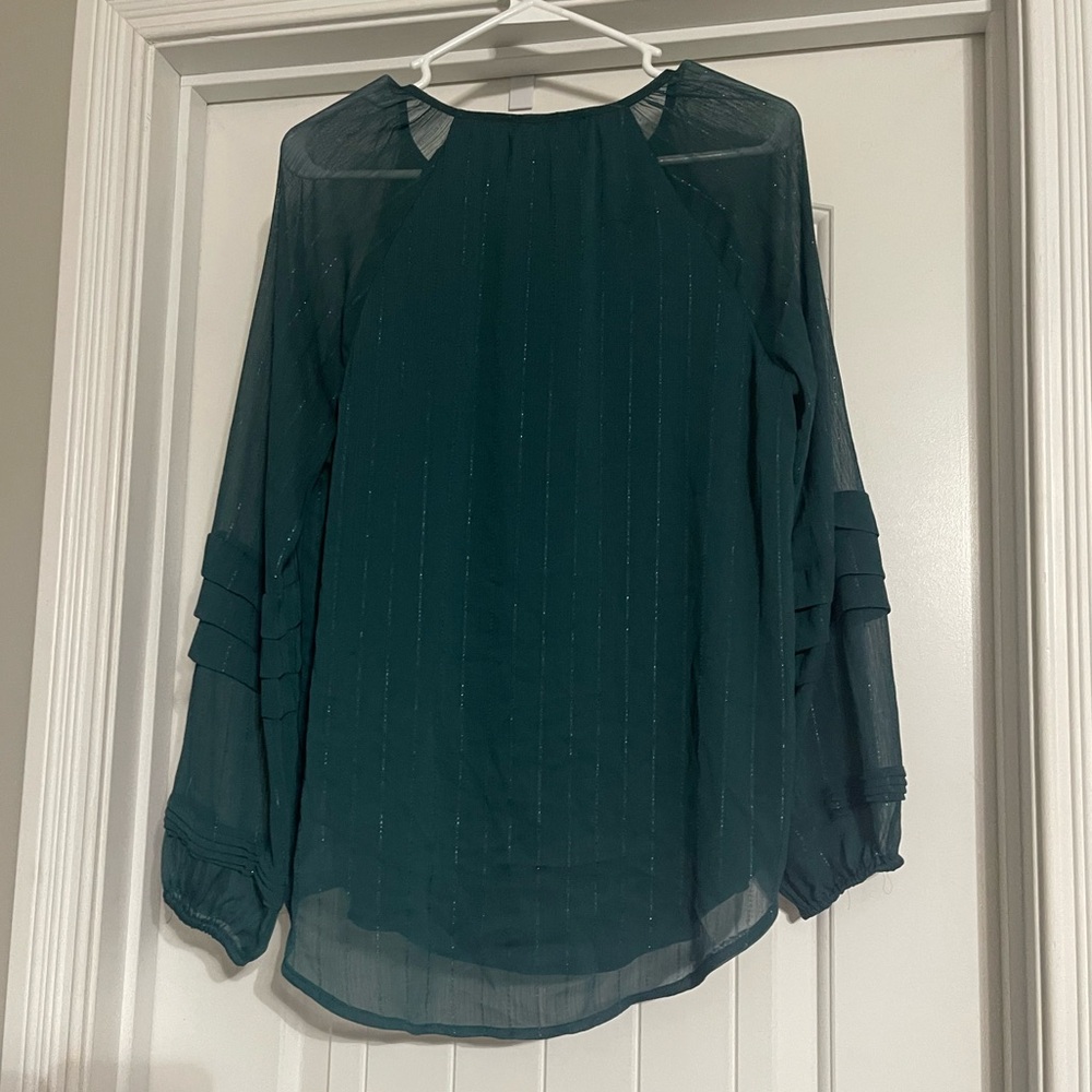 Elegant Sheer Dark Green Vera Wang Blouse - Picture 2 of 4